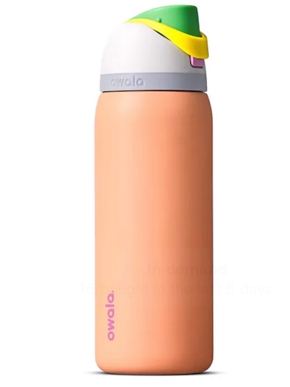 NWT Oswala FreeSip Stainless Steel Water Bottle, peachy keen colorway